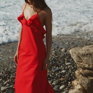 New Ruffled Gabardine Midi Dress